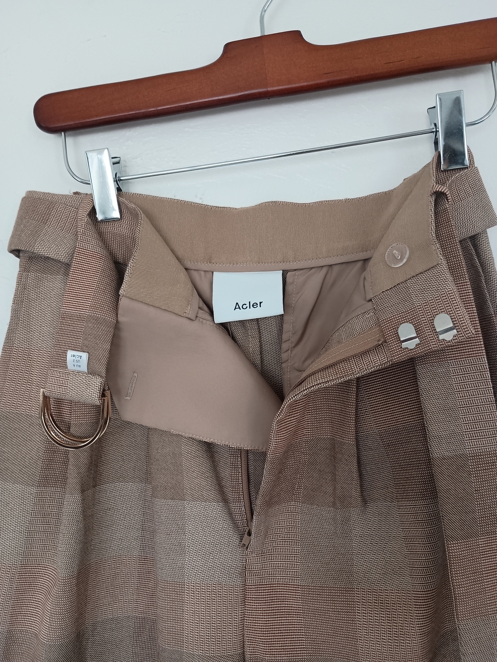 Acler Chelsea Pant In Check - Plaid High-Waist Straight-Leg Pants Belt Pockets - Picture 3 of 14